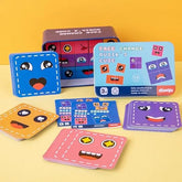 Face Change Cube Game, Wooden Expressions Matching Block Puzzle ? 16 blocks , 72 cards- Blue Tin Box